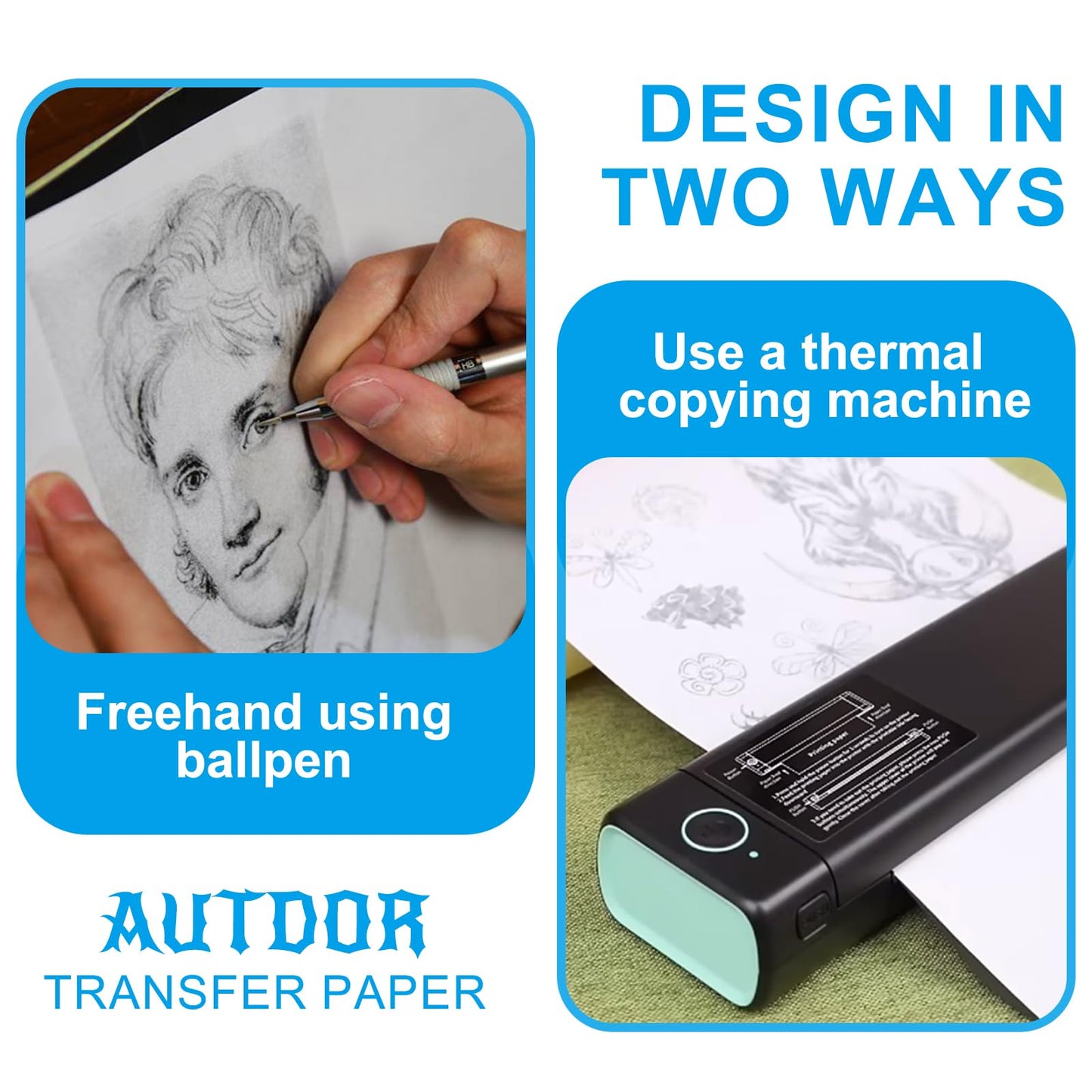 Tattoo Transfer Paper - Autdor 100 Sheets A4 Thermal Stencil Paper for Tattooing DIY Clear Tattoo Stencils Compatible with Thermal Printers & Tattooing Supplies