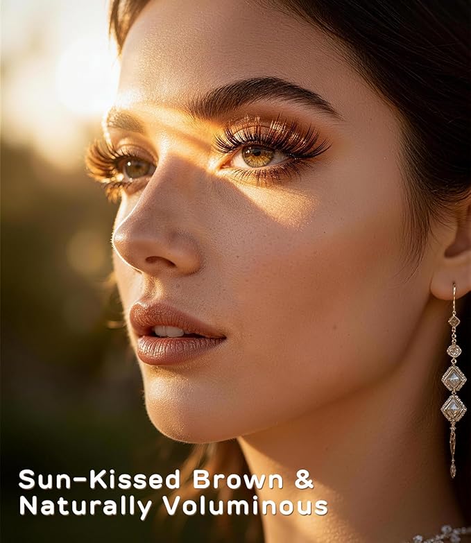 DYSILK Brown Wispy Lashes 5 Pairs, 16mm Cat Eye Eyelashes Natural & Fluffy, Faux Mink Lashes with Ultra Thin Invisible Band for Everyday Luxury, Reusable & Beginner-Friendly (Brown-01)