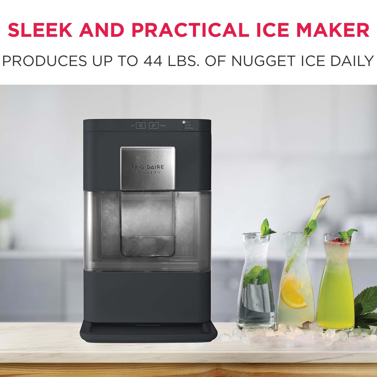FRIGIDAIRE Gallery Countertop Crunchy Chewable Nugget Ice Maker, 44lbs per Day, Auto Self Cleaning, 2.0 Gen, Black