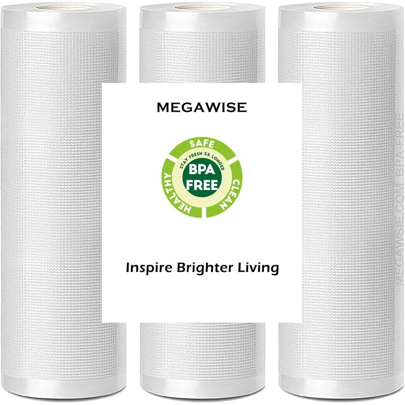 MegaWise 3 Rolls of Vacuum Sealer Machine Bags, 8 inch wide and 21.6 Feet Long for Megawise & other brand vacuum sealers Perfect for Meal Prep and Sous Vide Cooking