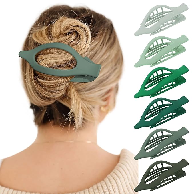 French Flat Hair Clips for Women - 6Pcs Flat Hair Claws for Thin Thick Hair Strong Hold No Slip Grip Hair Claw Clips for Women Girls (Matte Greens(L:4.6 IN, W:1.97IN))