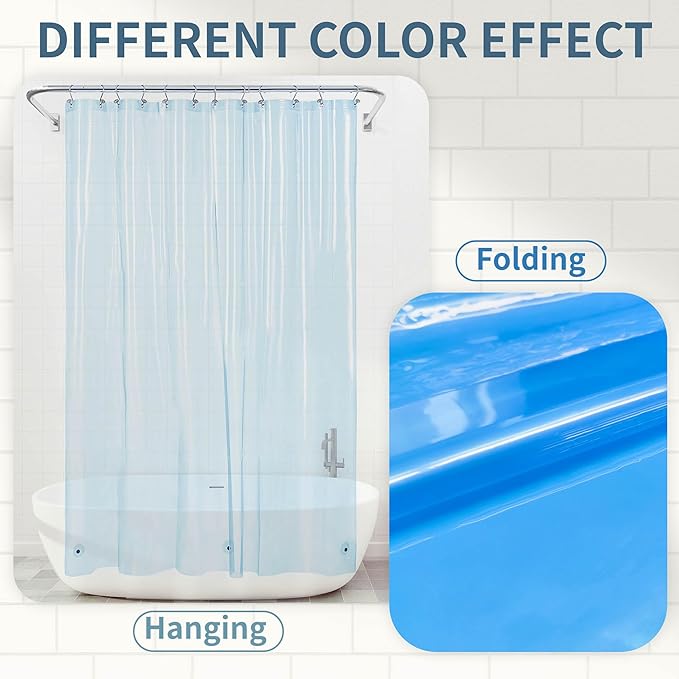 Barossa Design Shower Curtain Liner - Premium Clear Light Blue PEVA Shower Liner with 3 Magnets and Metal Grommets, Waterproof Lightweight Standard Size Bathroom Curtains - Translucent Light Blue