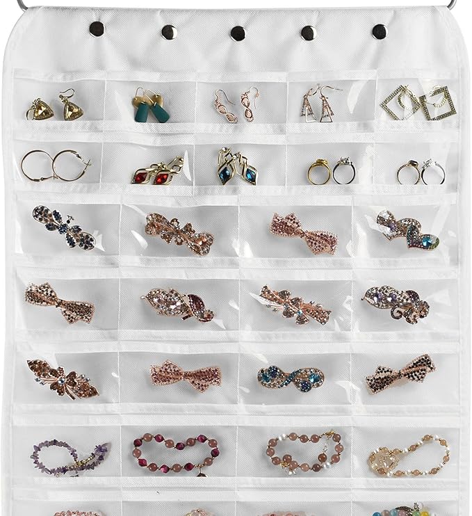 BB Brotrade Hanging Jewelry Organizer,Accessories Organizer,56 Pocket Organizer for Holding Jewelries (White-56 Pockets)