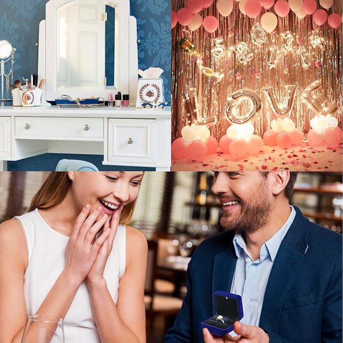 GBYAN Single Slot Velvet Ring Box for Engagement or Wedding with LED Light - Blue