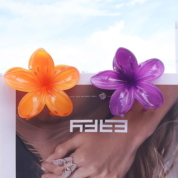 Flower Hair Clips for Women 6 Pcs Hawaiian Large Claw Clips Plumeria Medium Hair Claw Clips for Thick Thin Hair Hibiscus Tropical Beach Hair Accessories for Women Girls and Girls-Dark Color