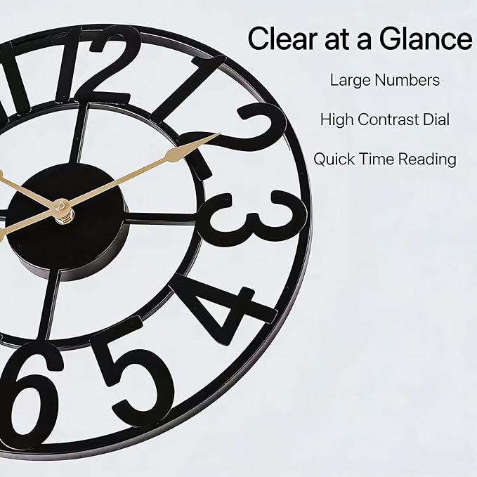 Alarmore 30 Inch Oversized Wall Clock, Battery Operated Silent Non Ticking Black Metal Wall Clocks for Living Room Decor, Extra Large Decorative Clock for Home, Office, Farmhouse Vintage Style