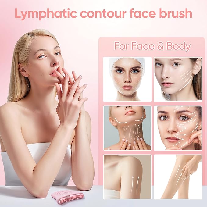 Lymphatic Contour Face Brush-Food Grade Silicone Lymphatic Drainage Massager - Easy Clean Dry Brush for Face for Jawline Sculpting & Anti-Puffiness, Detox & Lift,Improves Skin Glow & Absorption (2)