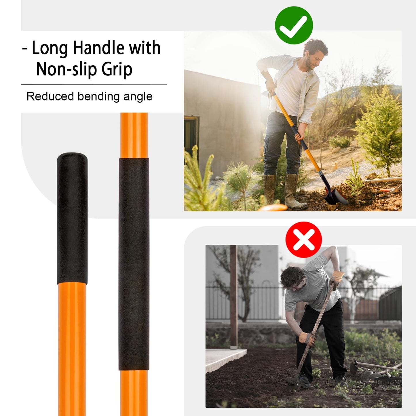 VNIMTI Heavy Duty Gardening Shovel, 56 Inch Round Blade with Fiberglass Handle (Orange)