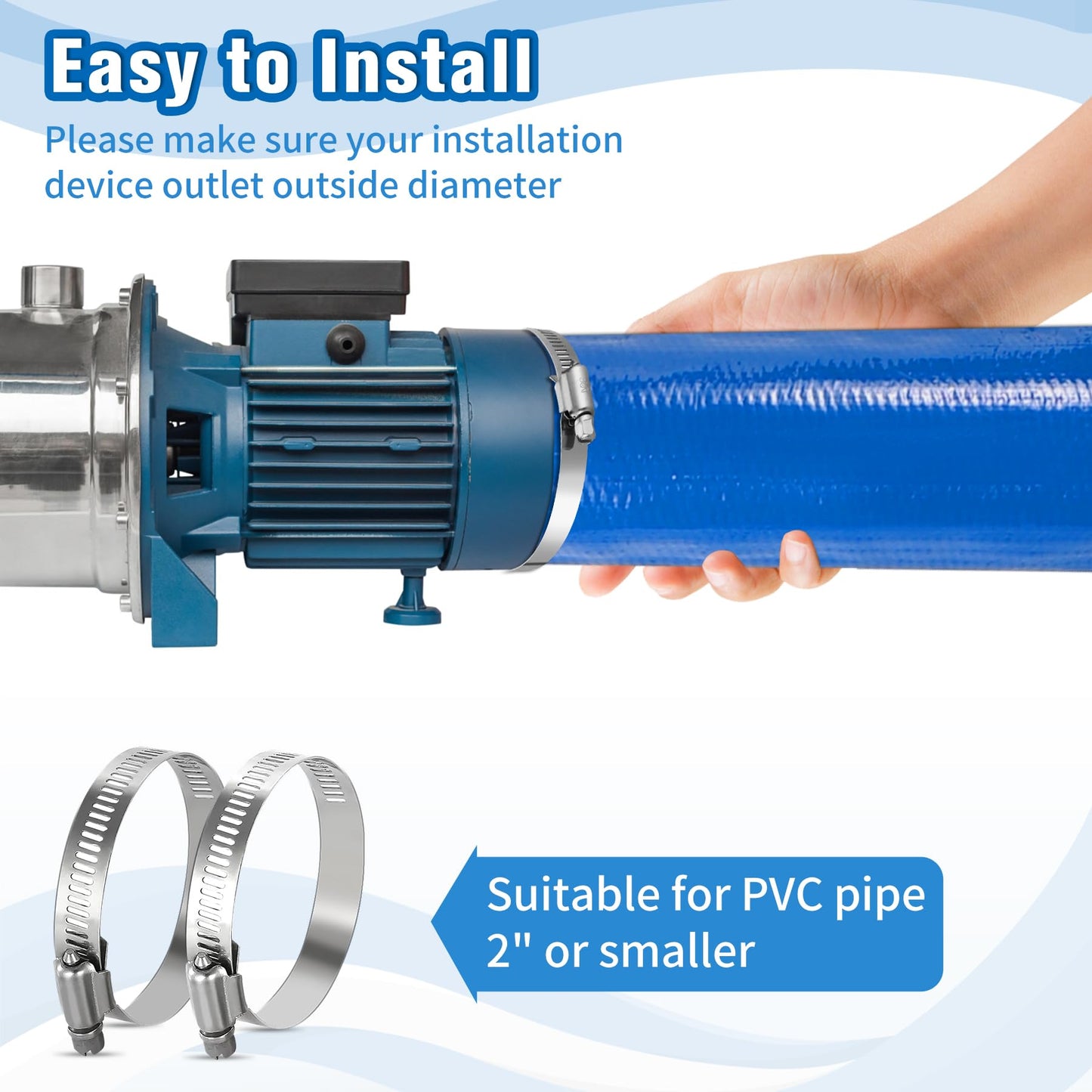 2 IN x 110FT Pool Backwash Hose Heavy Duty Drain Discharge Double PVC Layflat Hose with 2 Clamps, Weatherproof Burst Resistant for Water Transfer, Sump Pump, Pool Filter, Pool Drain (33.6M, Blue)
