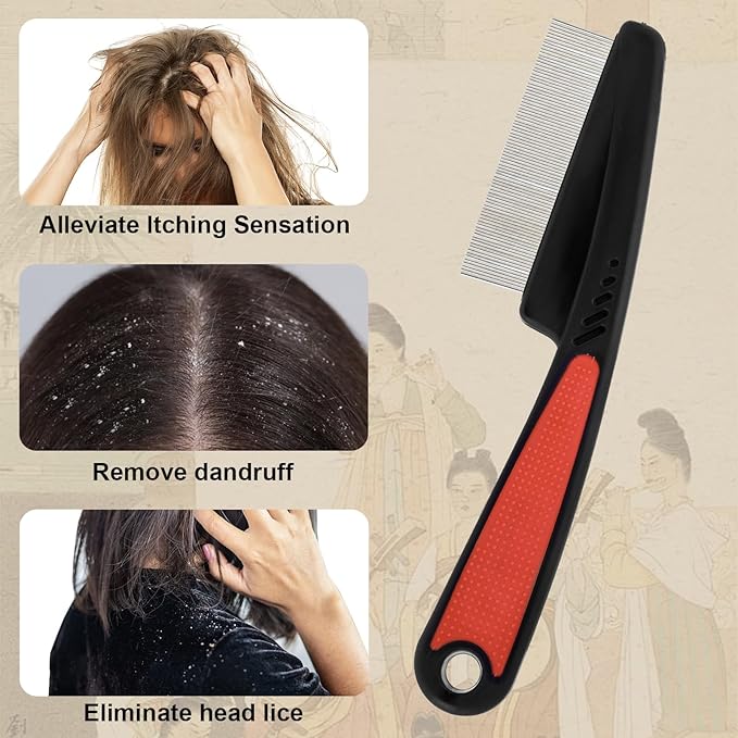Dandruff Comb, Stainless Steel Fine Tooth Comb, Dandruff Remover, Scalp Sweep Detoxing, Multifunctional Hairbrush
