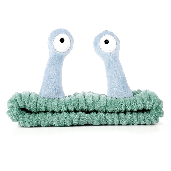 Face Wash Headband, Palm and Snail Spa Hair Bands Makeup Headbands Women Cartoon Cute Coral Fleece Elastic Headband Creative Hair Accessories for Washing Face Shower Sports (Blue and Green)