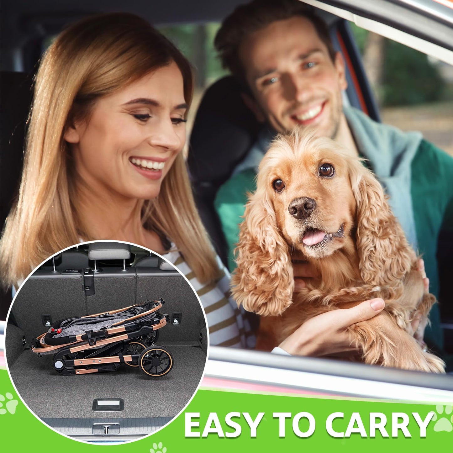 LENSEMUS Dog Stroller for Max 45 lbs Dogs - 3 in 1 Pet Stroller with Detachable Storage Basket 4 All-Terrain Rubber Wheels Pull Rod Durable Travel Carrier for Medium Dogs 2 Small Cats (Grey)