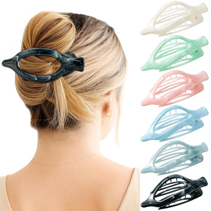 6 Packs Flat Claw Clips for Women, French Concord Flat Hair Clip, Matte Hair Claws Clip for Thin Thick Hair, Lay Down Claws Clips, Durable Strong Hold Hair Clip (Colorful)