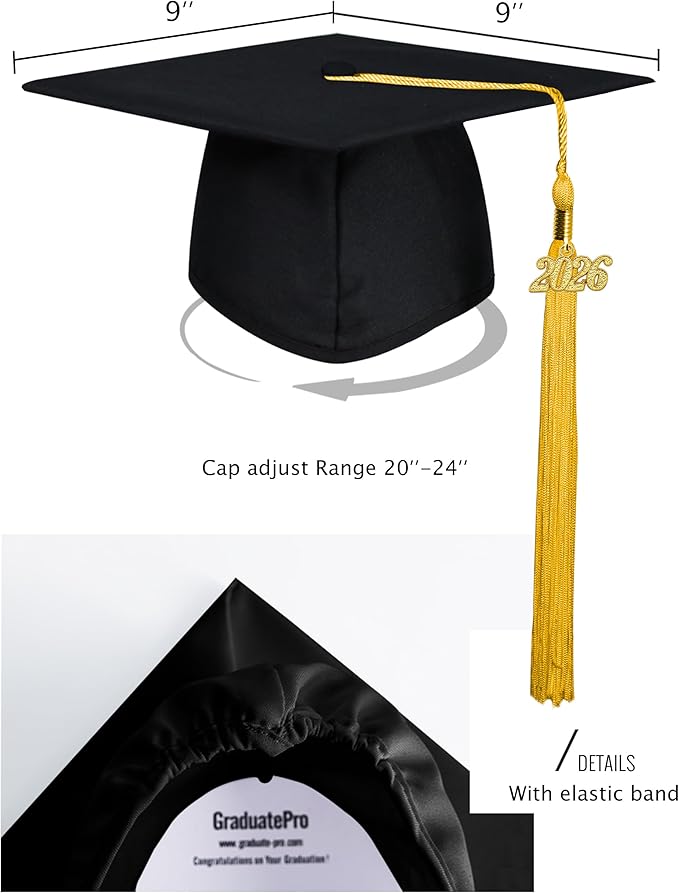 GraduatePro Matte Graduation Cap with 2026 Tassel for Adults High School and Bachelor Master 12 Colors