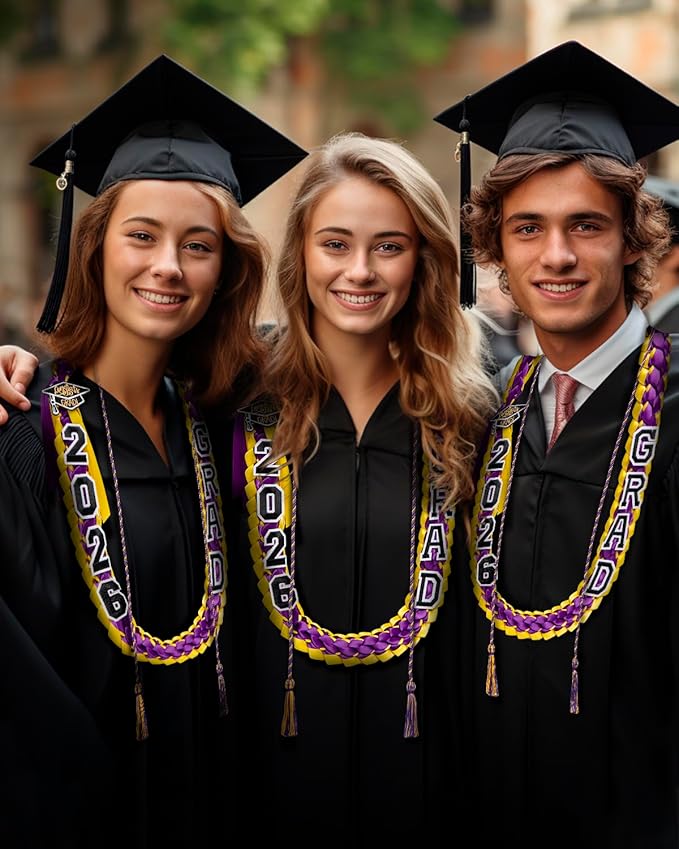 ALKB 2026 Graduation Lei Set - Two-Tone Braided Ribbon with Honor Cord, Unisex Graduation Gift for Graduates, Polyester