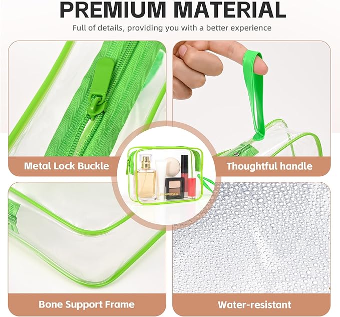 Clear Makeup Bag,2 Pack TSA Approved Toiletry Bag Travel Toiletry Bag Hanging Makeup Cosmetic bag for Women Men (Green)