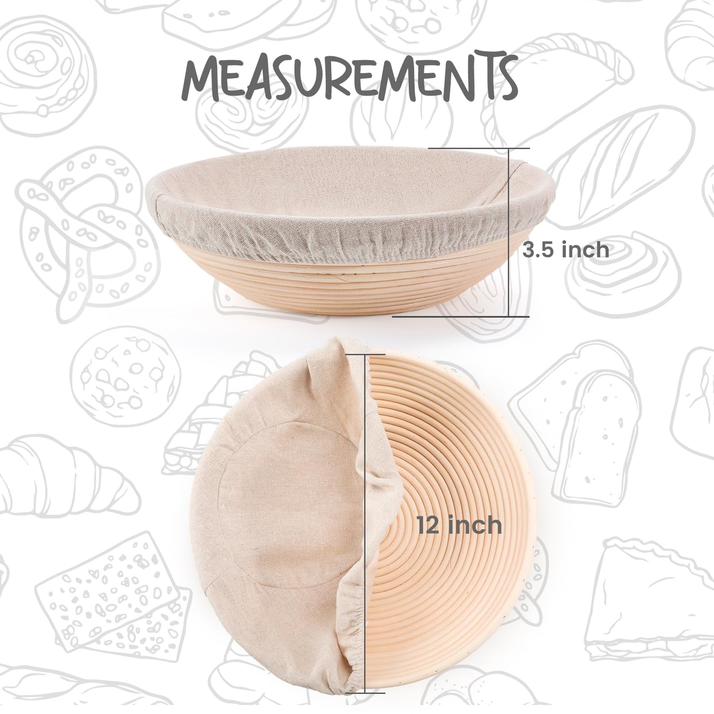 DOYOLLA Bread Proofing Baskets Set of 2 12 inch Round Dough Proofing Bowls w/Liners Perfect for Home Sourdough Bakers Baking