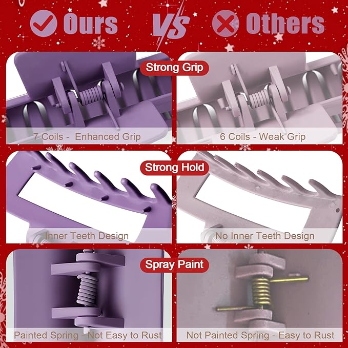 TOCESS Hair Claw Clips for Women - Large 8PK Neutral Matte Jumbo Square Hair Clips for Thick, Thin, Long, Short, Curly Hair Girls, Big Jaw Clip Set for Daily Use (Violet Purple)