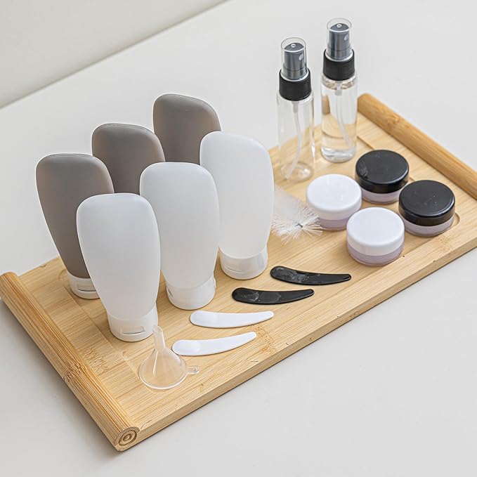 DEWSENSI 20 Pack Travel Bottles Set - TSA Approved Leak Proof Containers Kit for Toiletries - Portable Refillable Accessories for Shampoo, Conditioner, Lotion, Liquids (Black & White)