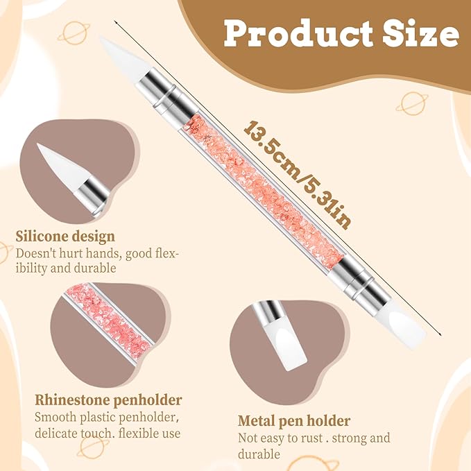 8 Pcs Nail Art Sculpture Pen, Dual Tipped Silicone Nail Tools, Silicone Head Acrylic Handle Nail Art Brushes, Rhinestone Nail Polish Carving Pen, Nail Art Tools for Home Salon(5 Colors)