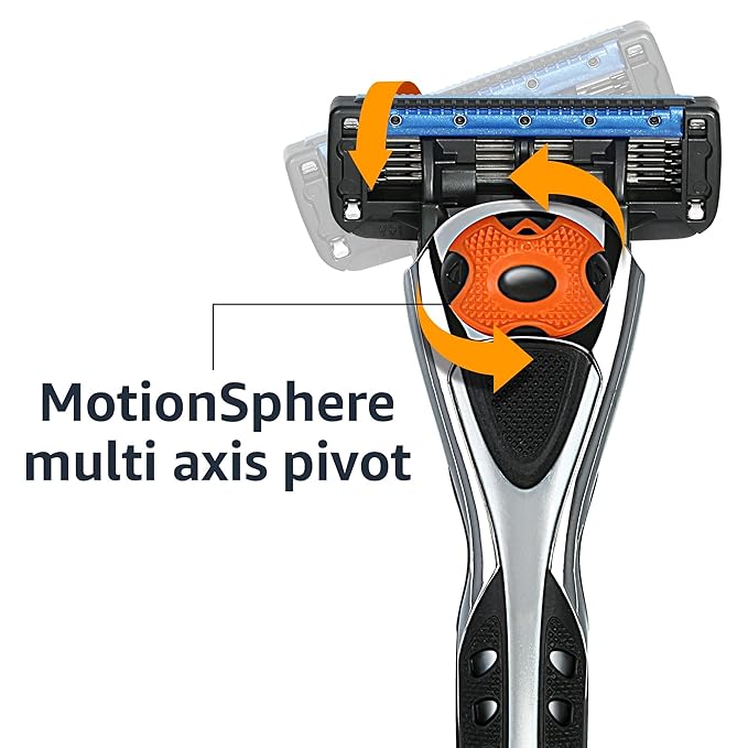 Amazon Basics 5-Blade MotionSphere Men's Razor with Dual Lubrication, Vitamin E, Precision Trimmer, 1 Handle & 16 Cartridges, Black