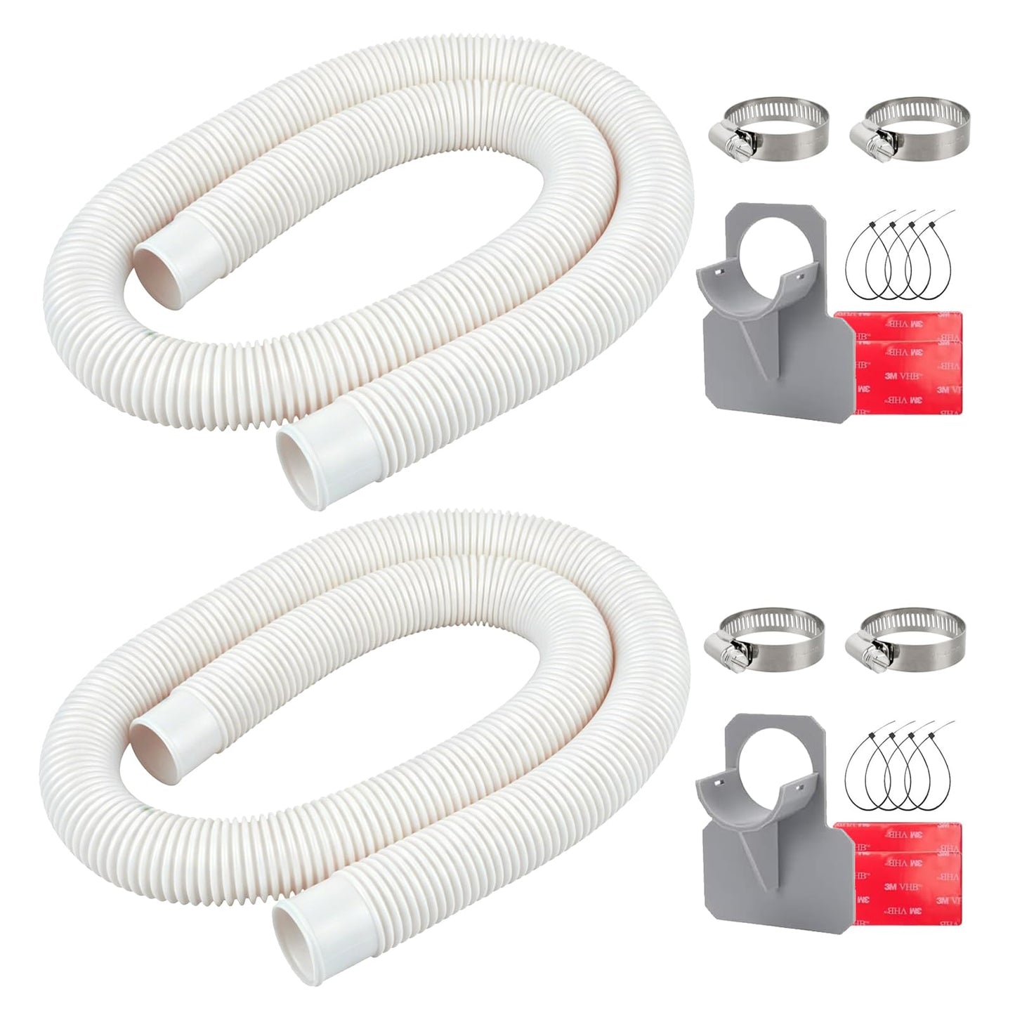 1-1/4" Pool Hoses Kit Replacement for Above Ground Pools – 1.25" Pool Filter Pump Hose with Hose Holders & Clamps Compatible with Intex Pool Filter Pump 607, 637 (White -2 Pack)