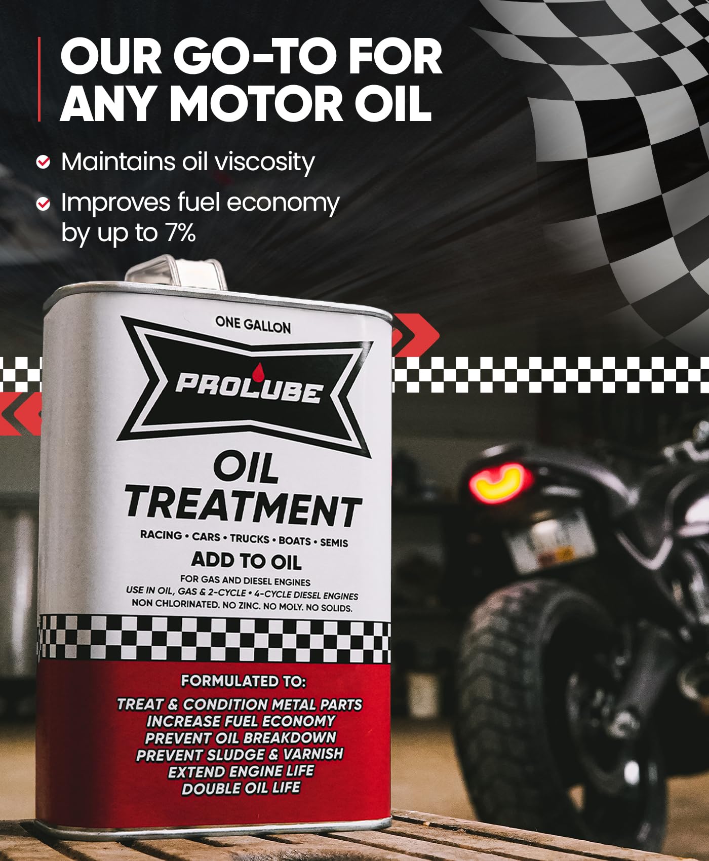 Prolube Oil Treatment - Engine Oil Additive for Gas & Diesel Engines - Reduces Wear, Noise, Vibration - Boosts Fuel Economy & Horsepower - Works on Transmissions & Differentials (1Gallon)