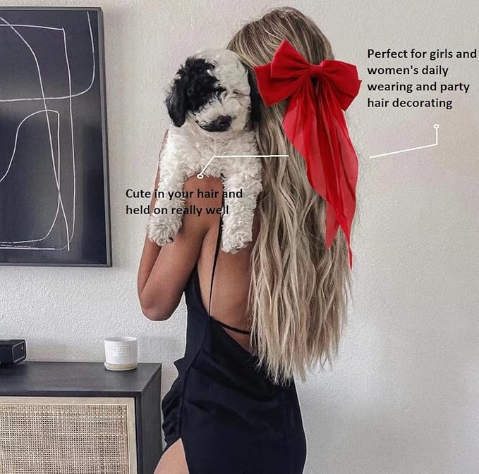 Hair Bows for Women Hair Ribbon Bow Hair Clips with Long Tails Vintage Hair Accessories for Women