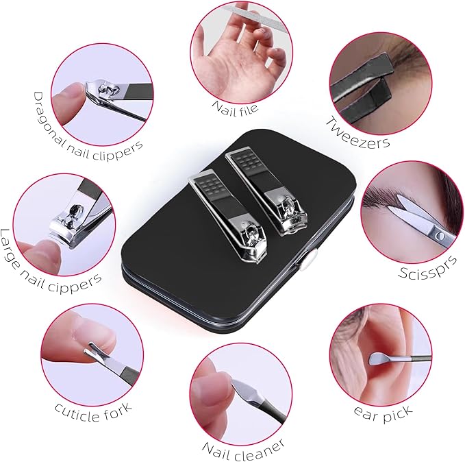Manicure Set 8 in 1 Nail Clipper Set,RedFlow Nail Clippers,Fingernail & Toenail Clippers,Manicure Tools,Pedicure Tools,Suitable for Travel Manicure Kit (Black)