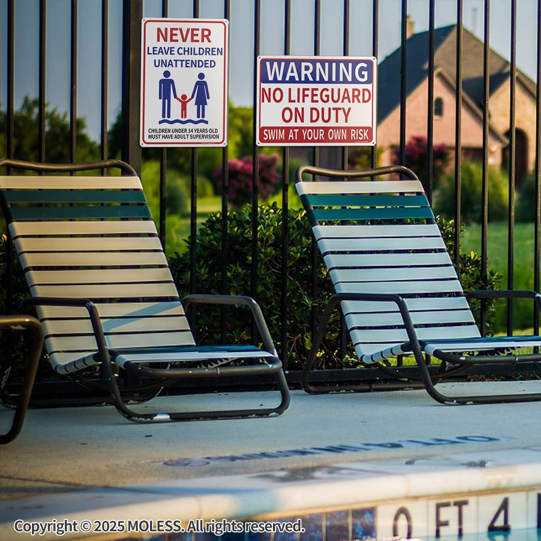 MOLESS 2 Pack Pool Safety Signs Bundle – 14x10 Inch Pool Signs for Outside Outdoor Decor, No Lifeguard on Duty & Child Supervision, Durable 0.040 Aluminum Weatherproof, Easy to Mount, PSP-2302