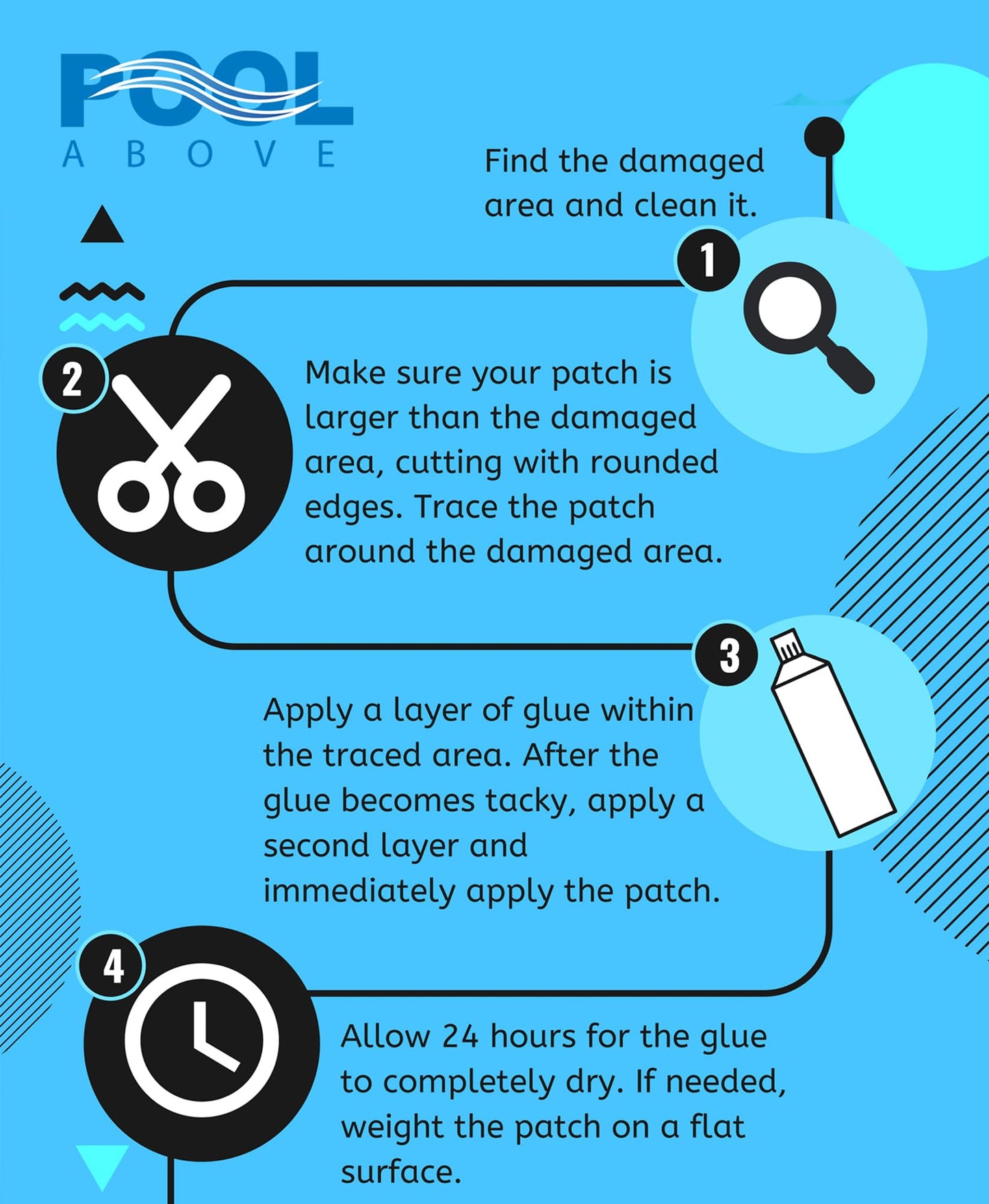 Heavy Duty Vinyl Repair Patch Kit for Above-Ground Pool Liner Repair; Glue and Patch Inflatables; Boat; Raft; Kayak; Air Beds; Inflatable Mattress Repair Blue