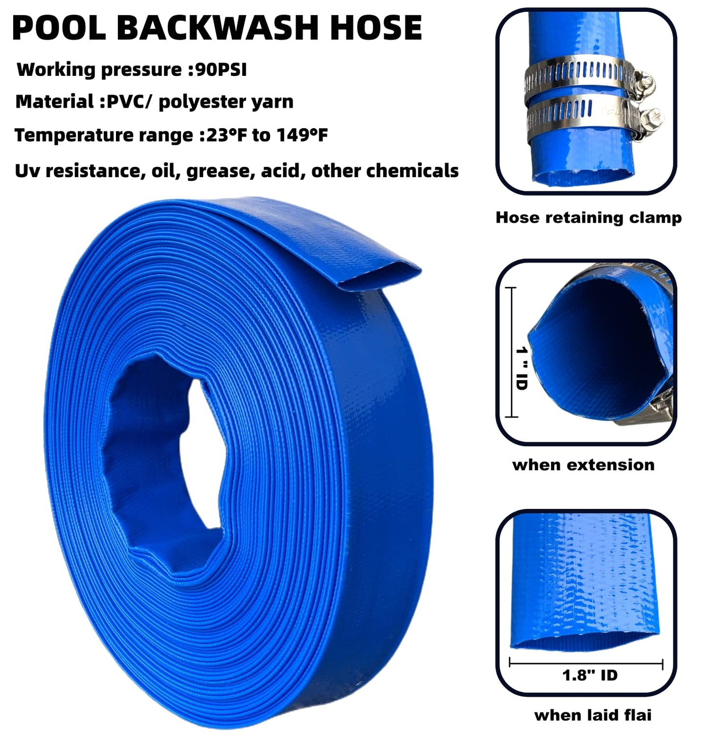 1 Inch Backwash Hose - 25Ft Heavy Duty Flat Discharge, Weather & Burst Resistant, Best Hose for Inground Pools & Pool Filter/Drain