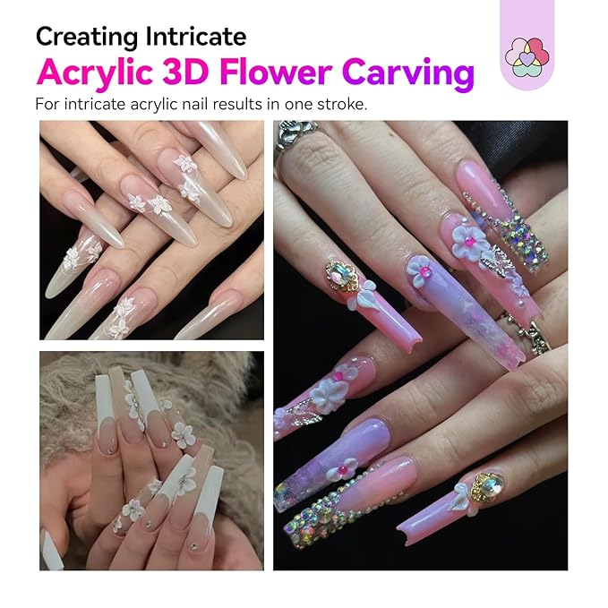 SAVILAND 3D Acrylic Nail Art Brush Set: 3Pcs Professional Kolinsky Sculpture Brushes Sizes 2/4/5 Purple-Pink Gradient Non-Slip Grip Handle for Acrylic Application 3D Flower Designs Home DIY