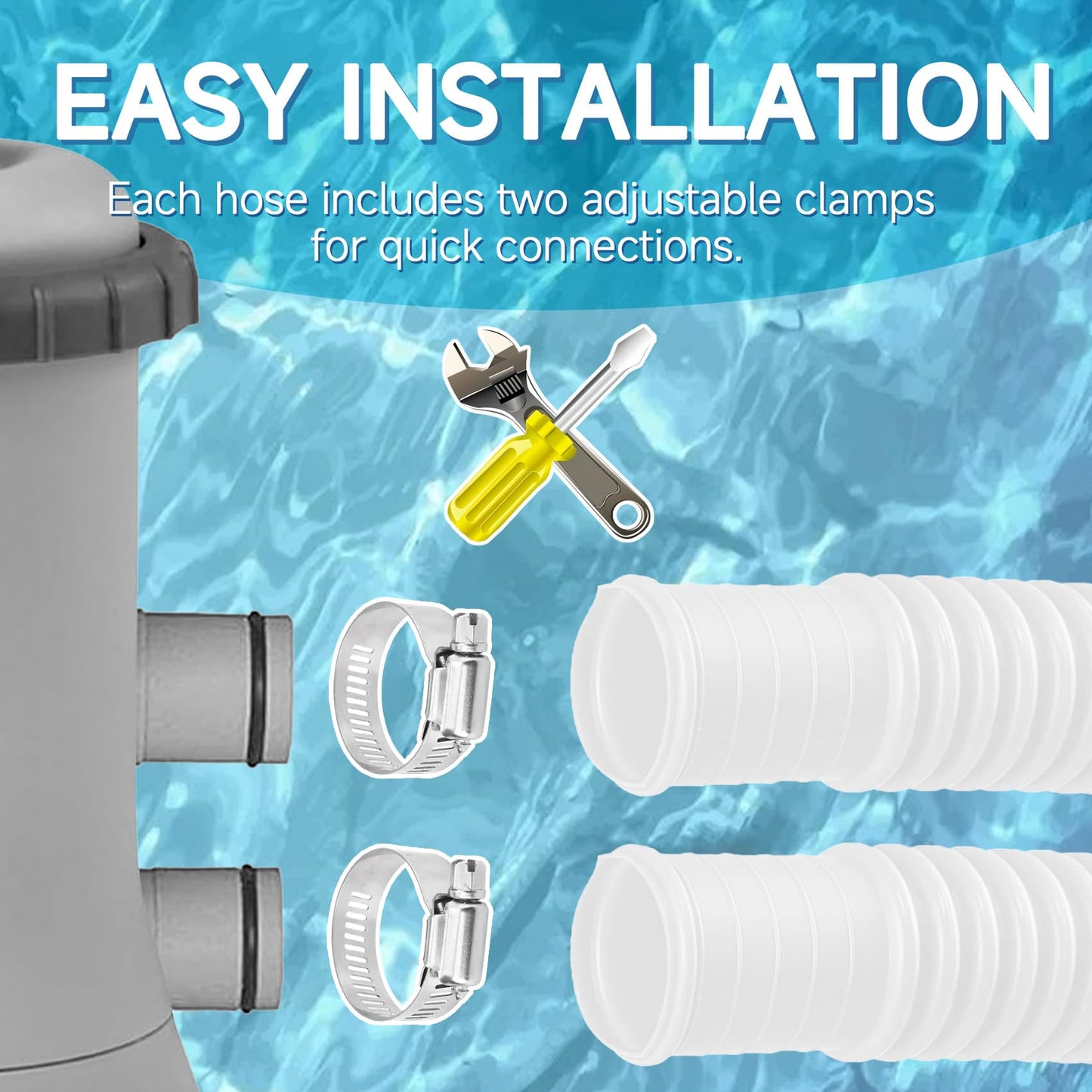 1.25 Inch Pool Hose for Above Ground Pools, 1-1/4" x 3ft Flexible Pool Skimmer Hose Replacement Compatible with Intex, Coleman, Summer Waves, XtremepowerUS, Bestway, Sand Filter Pumps (White, 2 Pack)