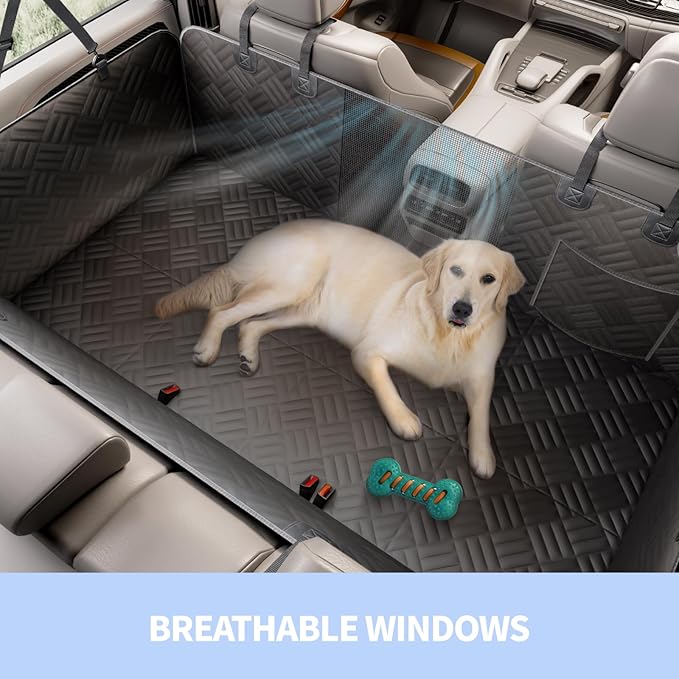 ELLINI Dog Car Seat Cover for Back Seat, Hard Bottom Back Seat Extender for Dogs, Holds 400lbs, 600D Heavy Duty Scratch-Proof Waterproof Dog Hammock for Full-Size Trucks/SUVs