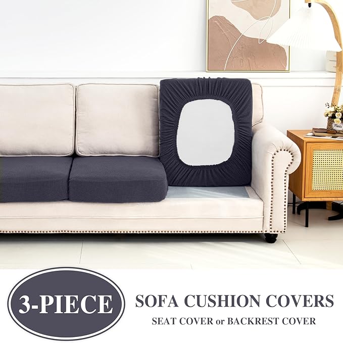 Couch Cushion Covers Seat Cushion Cover Stretch Couch Cover Separate Sectional Sofa Slipcovers Furniture Protector(3 Pieces for Seat or Sofa Backrest, Dark Grey)