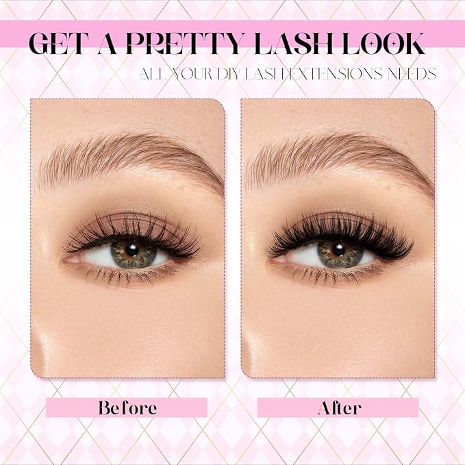 DIY Lash Extensions Kit, Lash Clusters Individual, Lash Bond and Seal, Clusters Lash Glue Remover and Eyelash Tweezers for Eyelash Extensions Beginners (30D+40D-0.07D, 8-16mm, Kit)