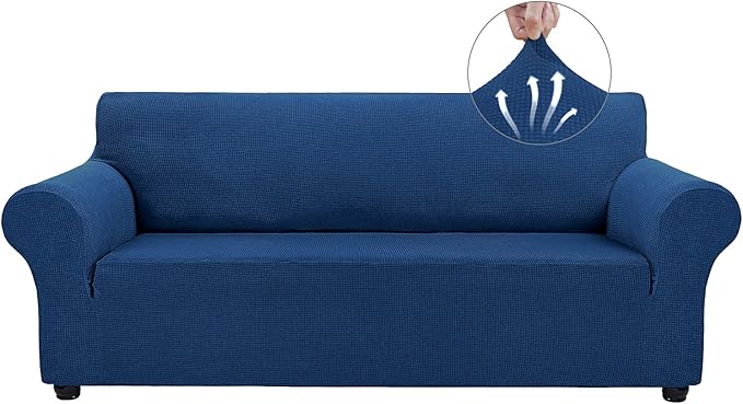 Asnomy Couch Covers for 3 Cushion Couch Stretch Sofa Covers Slipcovers, Pet Protector Furniture Covers for Dogs Cats Spandex Jacquard Fabric Small Checks （X-Large，Classic Blue）