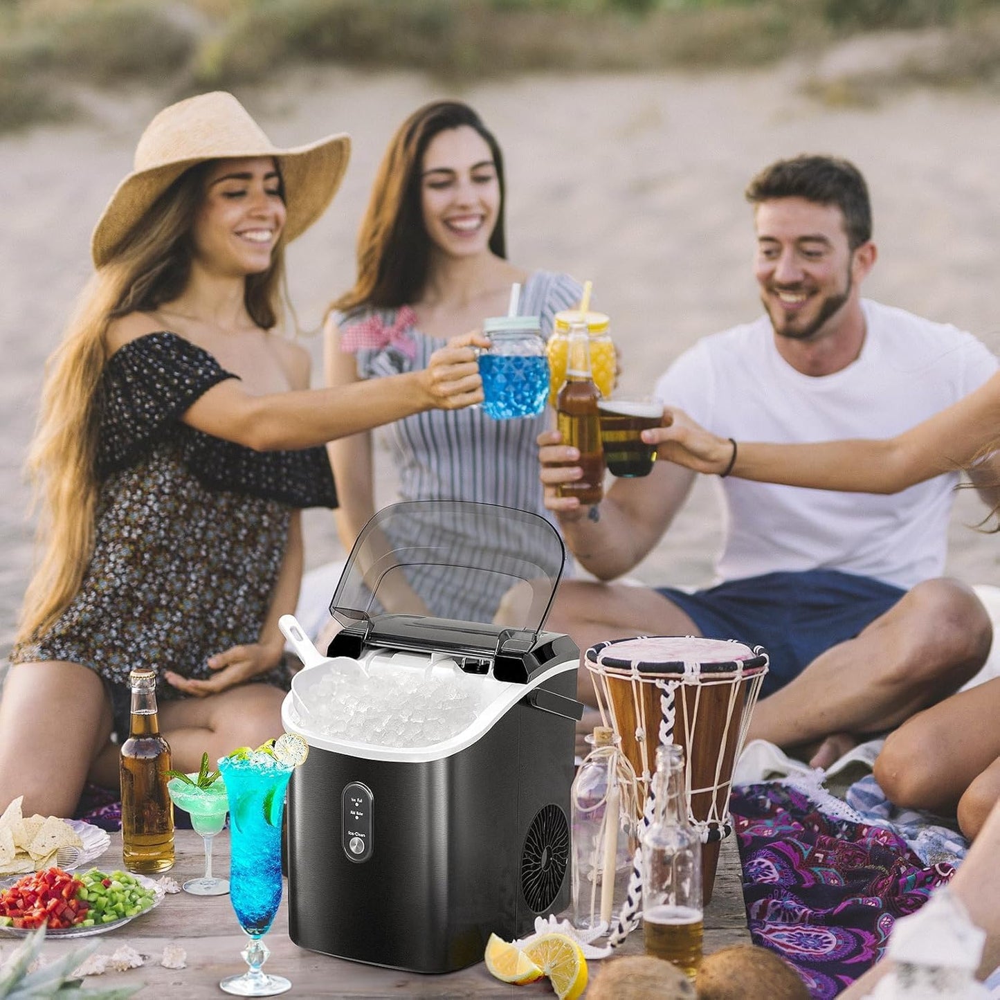 Nugget Countertop Ice Maker with Soft Chewable Pellet Ice, Pebble Portable Ice Machine, 34Lbs/24H, Self-Cleaning, Sonic Ice Maker, One Button Operation, for Kitchen,Office Stainless Steel Silver