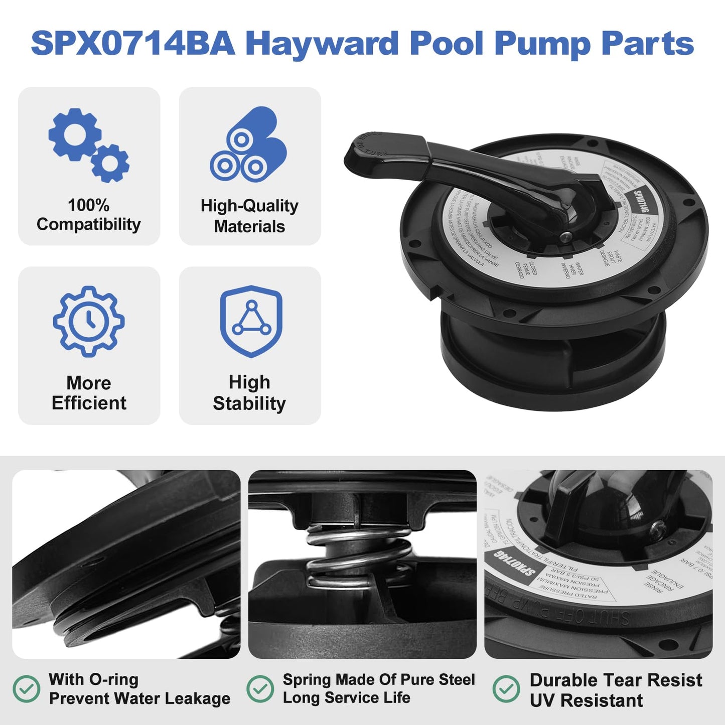 IHOUMEX SPX0714BA Key Cover and Handle Assembly Replacement Fits Hayward Vari-flo XL Valve SP0714T SP0714A SP0714C SP0714G11 SPX714BS 601665, Black Pool Filter Valve Part