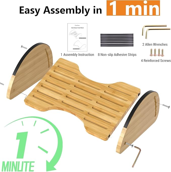 Bamboo Foot Rest for Under Desk at Work - Reversible Rocking Under Desk Footrest 2-in-1 with 6 Adjustable Heights, Ergonomic Foot Rest Under Desk with Anti-Slip Surface for Home, Office and Gaming