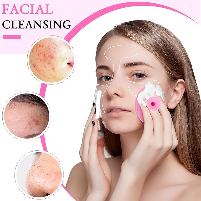Nuogo 20 Pack Face Scrubber Soft Silicone Facial Cleansing Brush Wash Brush for Deep Cleaning, Face Scrub Brushes for Massage Faces Exfoliator Blackhead Removing Faces Cleansing Pads(Pink)