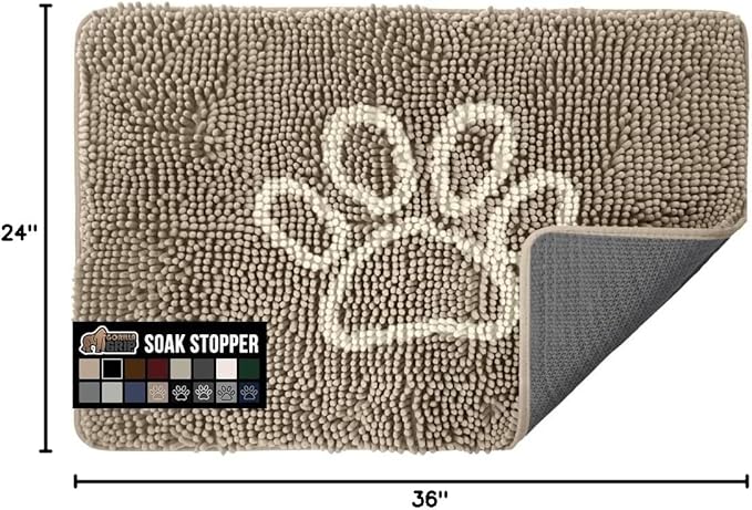 GORILLA GRIP SoakSTOPPER Dog Door Mat, 36x24 Machine Washable Rug Absorbent Doormat Captures Moisture Mud Dirt, Quick Dry Soft Chenille Entryway Rugs Indoor Entrance Mats for Dog Paws, Beige Ivory