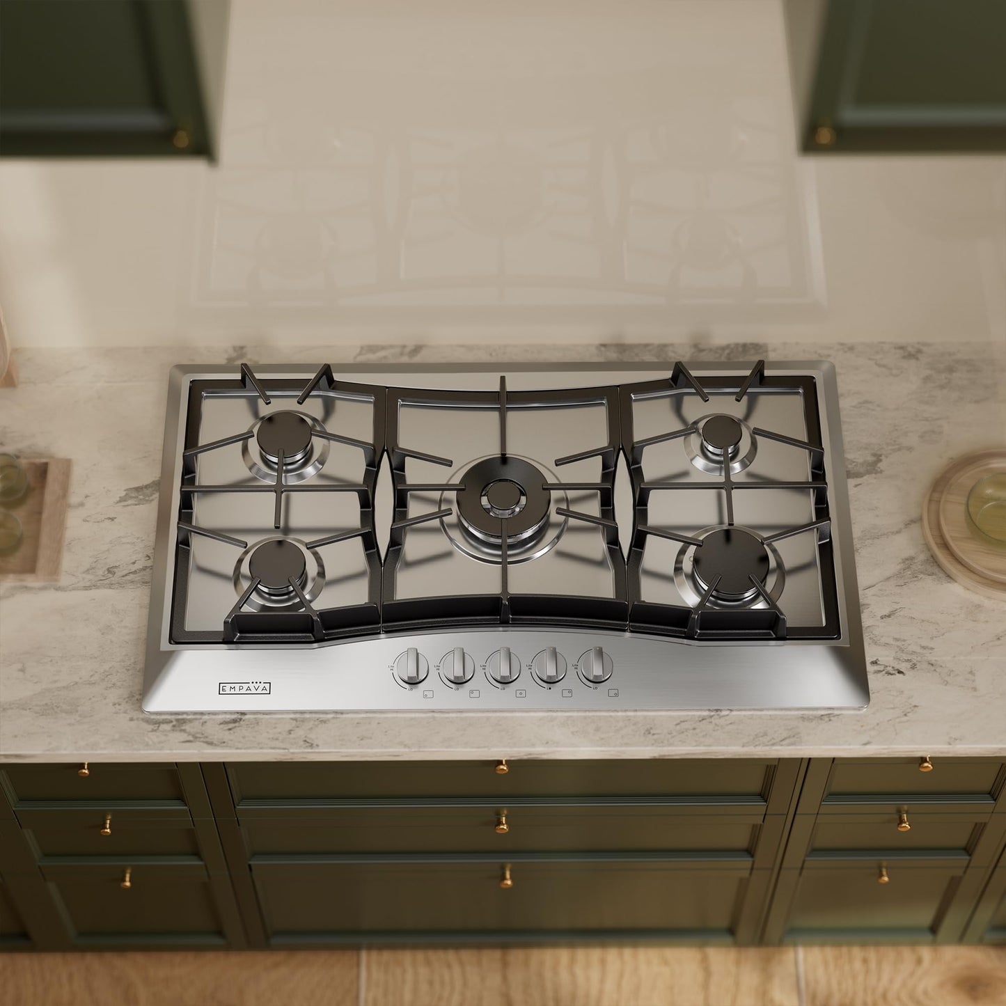 Empava 36 Inch Built-in Gas Cooktop with 5 Sealed SABAF Burners, Stainless Steel Surface, LPG/NG Convertible, Auto Electric Ignition, Flame Failure Protection