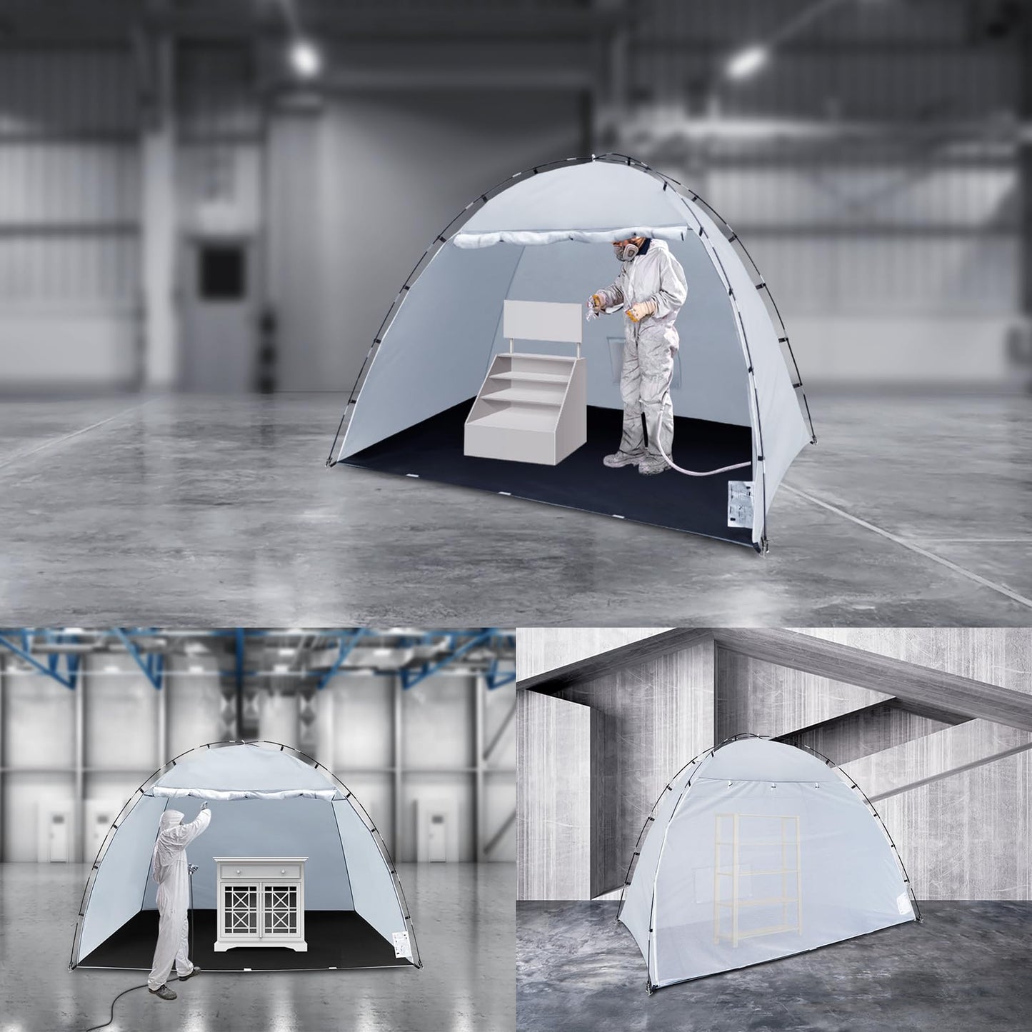 Portable Paint Booth Tent, Siebwin Extra Large 10x6x6.5ft Spray Paint Tent with Built-in Floor & Mesh Screen & Windproof Hooks for Furniture DIY Hobby Tool Spray Paint Shelter, Gray