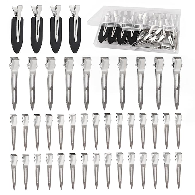 Hair Clips for Women Styling, 44Pcs Metal Duck Billed Pin Curl Clips, Hair Pins, Salon, Makeup, Hair Dyeing, Silver & Black