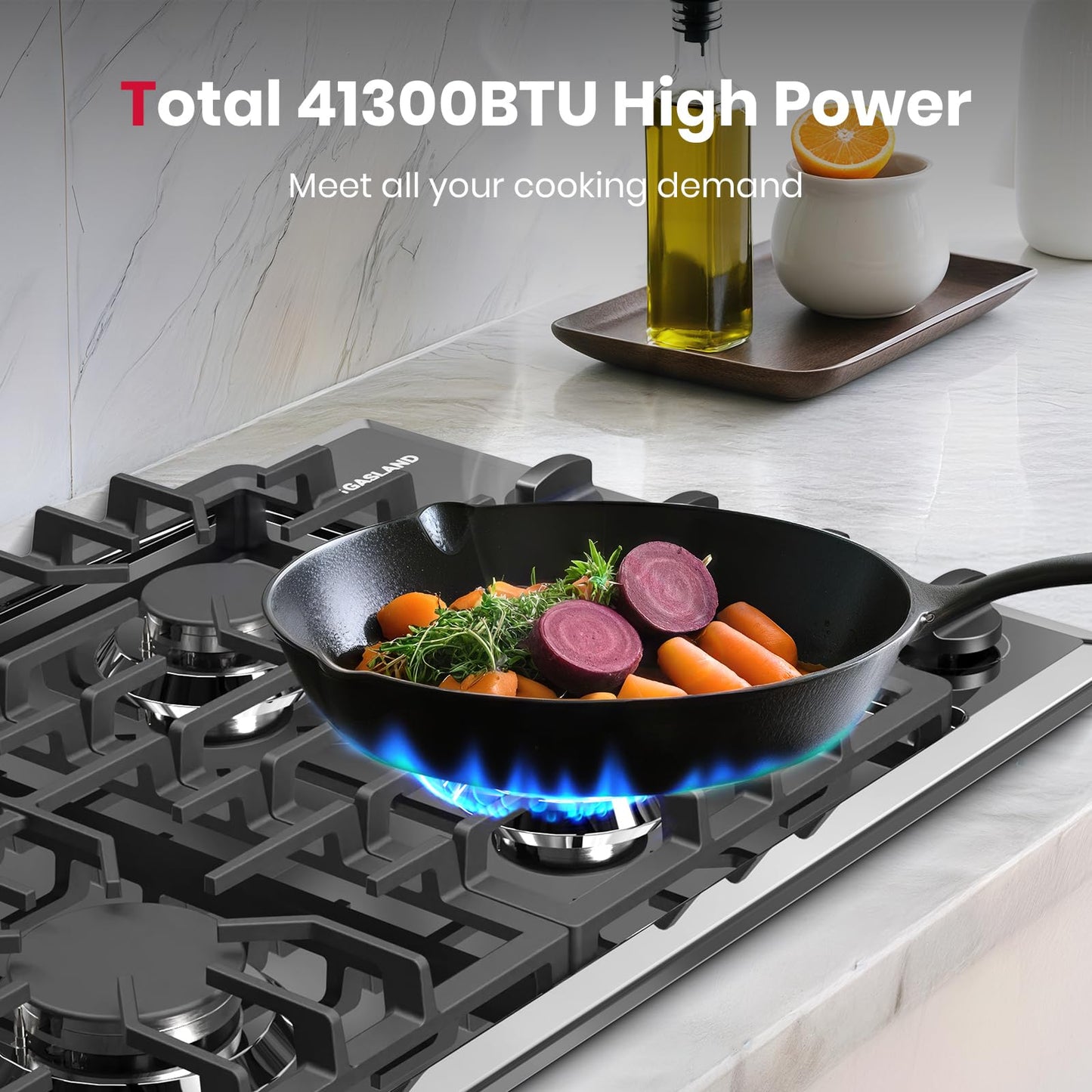 GASLAND Gas Cooktop 30 Inch Black, 4 Sabaf Sealed Burner Gas Stovetop, 4 ft Cord Plug, Cast Iron Grates with Metal Knobs, 28,300 BTU NG/LPG Convertible, Thermocouple Protection, CSA Certified