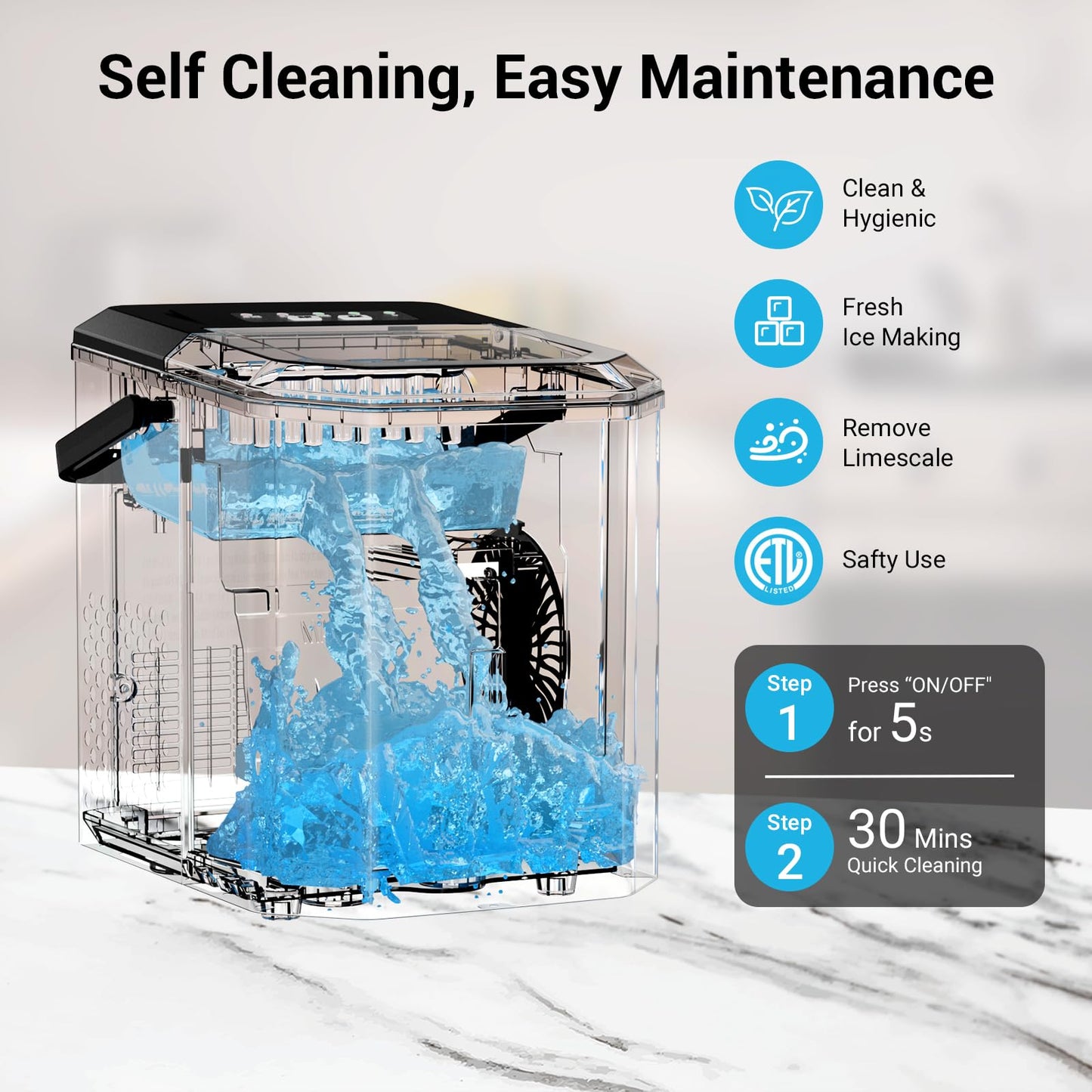 Portable Ice Maker Countertop with WiFi, 9 Cubes Ready in 6 Mins, 28lbs/Day, 2 Sizes of Bullet, Self-Cleaning Ice Machine with Ice Scoop and Basket Home Kitchen Office Bar Party