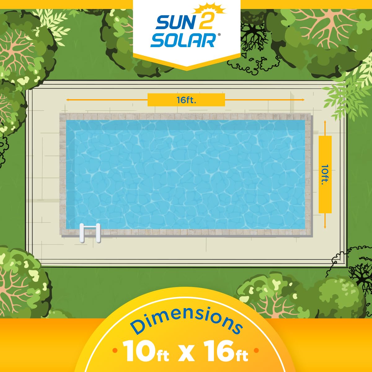 Sun2Solar Blue 10 ft x 16 ft Rectangle Solar Cover | 8 Mil | Heat Retaining Blanket for Rectangular Inground & Above Ground Swimming Pools | Use Sun to Heat Pool | Bubble Heating Blankets | 800 Series