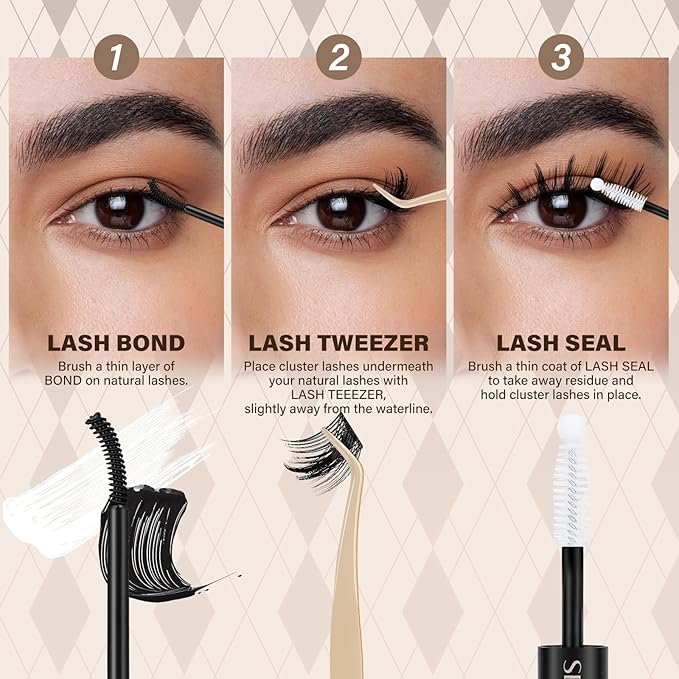 JMS&JMS Lash Extension Kit with Lash Bond and Seal Waterproof Lash Applicator Individual Lashes Velour Lash Clusters Kit Apply at Home(California Sunset,8-18MIX)